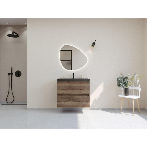 H&R Badmeubelen Infinity XXL 3D Badkamermeubelset - 80 cm - 1 keramische wasbak djazz mat zwart - 1 kraangat - 2 lades - charleston SW863466