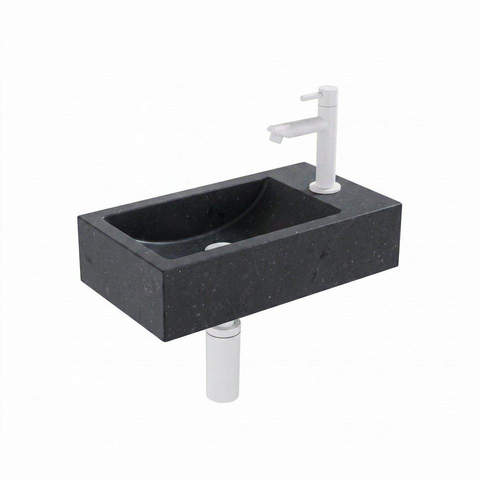 FugaFlow Eccelente Pietra ensemble de lavabo - 40x22 - 1 trou de robinet - droite - pierre naturelle - robinet de lavabo blanc mat - foncé SW1469011