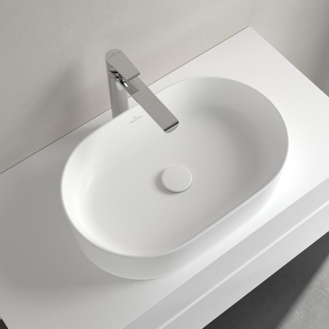 Villeroy & Boch Collaro opzetwastafel ovaal - 56x36cm - zonder overloop - zonder kraangat CeramicPlus - Stone White (mat wit) SW336076