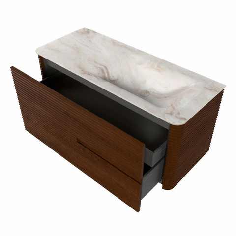 Mondiaz CIRO-DLUX Ensemble de meuble de salle de bains - 110x45x50cm - Lavabo solid surface Frappe - 1 vasque à droite - 1 trou de robinet - 2 tiroirs - Ruby SW1531317
