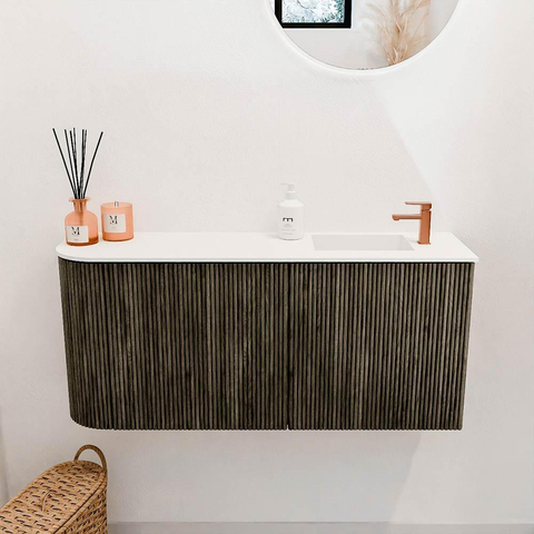 Mondiaz JOYA 91.6cm toiletmeubel - ronding links kleur Shadow - Wastafel FAYE positie Rechts 1 kraangat kleur Talc. SW1421544