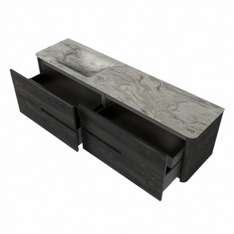 Mondiaz CIRO-DLUX Meuble de salle de bains - 180x45x50cm - Plan-vasque solid surface Glace - 1 vasque à gauche - 1 trou de robinet - 4 tiroirs - Shadow SW1532227