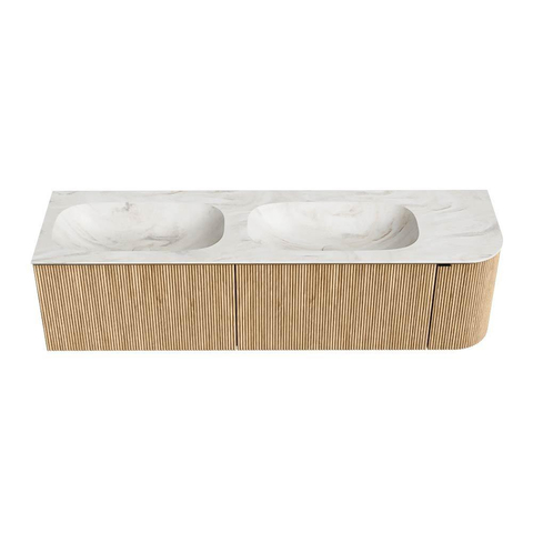 MONDIAZ KURVE-DLUX meuble de salle de bains 165cm avec module 25 R couleur Oak avec 2 tiroirs et 1 porte. Lavabo STOR SMALL double / gauche 2 trous de robinet couleur Ostra. SW1137800
