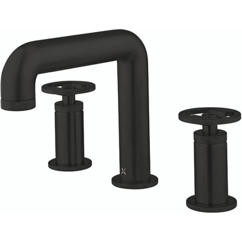 Crosswater Union Mitigeur lavabo - poignées roues - 3 trous - mural - Noir mat SW968273