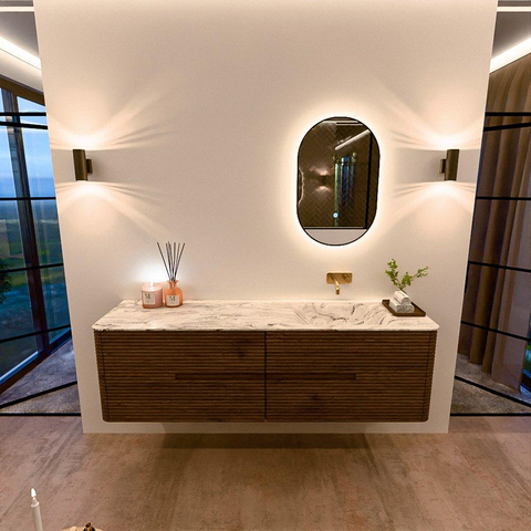 Mondiaz CIRO-DLUX Badkamermeubelset - 170x45x50cm - Solid surface wastafel Glace - 1 wasbak Rechts - zonder kraangaten - 4 lades - Dusk SW1532999