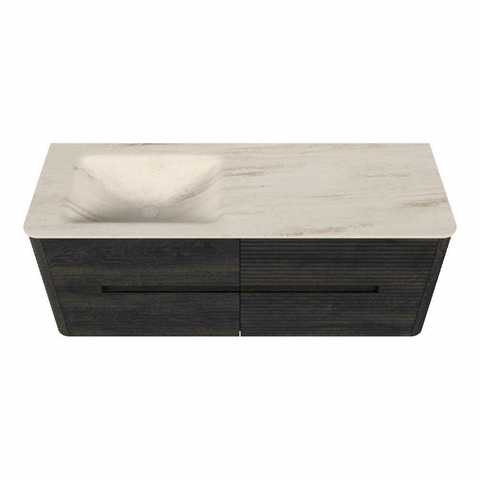 Mondiaz CIRO-DLUX Ensemble de meubles de salle de bains - 130x45x50cm - lavabo solid surface Meli - 1 vasque à gauche - sans trous de robinet - 4 tiroirs - Shadow SW1532523