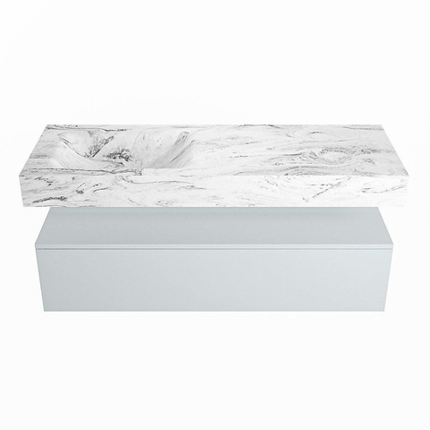 Mondiaz ALAN-DLUX Ensemble de meuble - 130cm - meuble Clay mat - 1 tiroir - Lavabo Cloud Glace suspendu - vasque Gauche - 0 trous de robinet SW806035