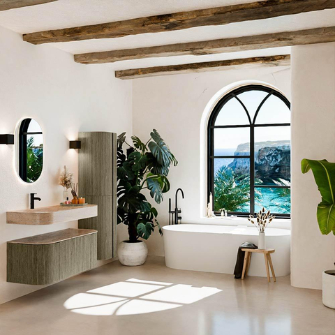 MONDIAZ THOR-DLUX Meuble de salle de bains 110cm arrondi gauche + droite couleur Shadow avec 1 tiroir et 2 portes. Vasque suspendue CLOUD Gauche 1 trou de robinet couleur Saba. SW1463042