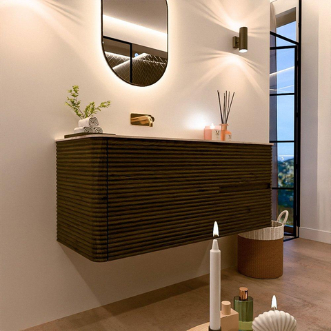 Mondiaz CIRO-DLUX Meuble de salle de bains - 120x45x50cm - Vasque en solid surface Nata - 1 lavabo à gauche - sans trous de robinet - 2 tiroirs - Shadow SW1532578