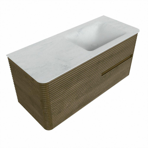 Mondiaz CIRO-DLUX Badkamermeubelset - 110x45x50cm - Solid surface wastafel Opalo - 1 wasbak Rechts - zonder kraangaten - 2 lades - Dusk SW1532946