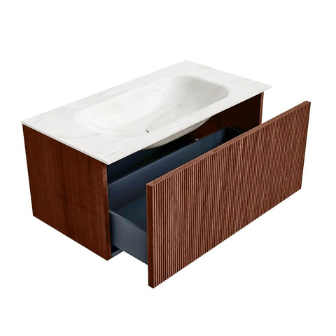 Mondiaz KURVE-DLUX Badkamermeubelset - 90x46x40cm - 1 lade - wastafel solid surface - midden - 1 kraangat - Ruby SW1415839
