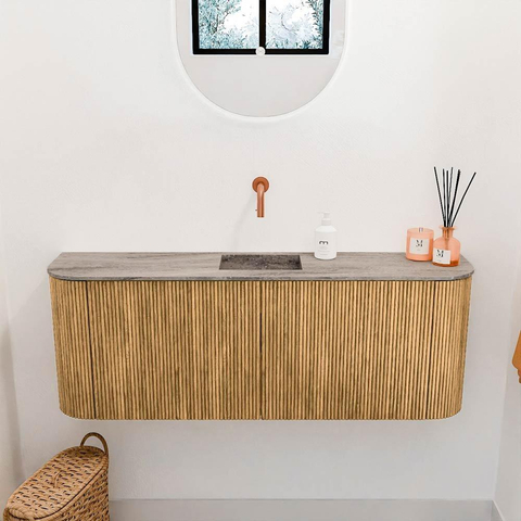 Mondiaz JOYA-DLUX 113.2cm toiletmeubel - ronding links en rechts kleur Oak - Wastafel FAYE positie Midden Zonder kraangat kleur Oza. SW1424163