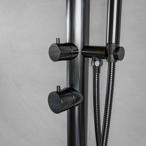 Fortifura Outdoor Deluxe Vrijstaande Buitendouche - RVS - 316 - handdouche - regendouche - PVD - geborsteld gunmetal (antraciet) SW996258