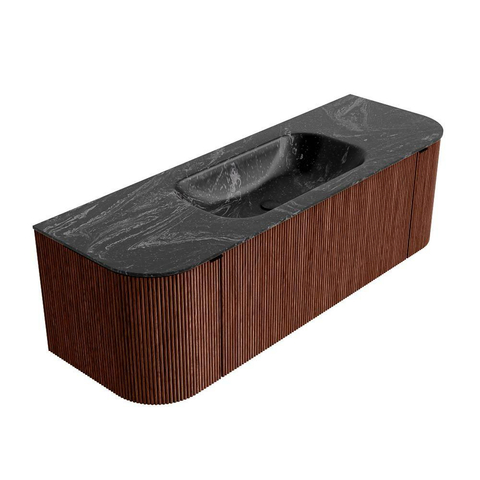 Mondiaz KURVE-DLUX Ensemble meuble de salle de bains - 140x46x40cm - 1 tiroir - 2 portes - vasque solid surface - milieu - sans trou de robinet - Ruby SW1416129