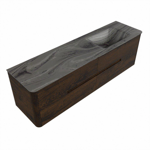 Mondiaz CIRO-DLUX Badkamermeubelset - 170x45x50cm - Solid surface wastafel Sombra - 1 wasbak Rechts - 1 kraangat - 4 lades - Walnut SW1530768