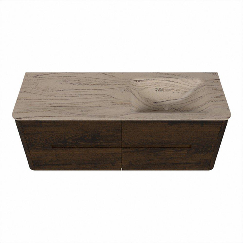 Mondiaz CIRO-DLUX Ensemble de meuble de salle de bains - 130x45x50cm - Plan-vasque Solid surface Arena - 1 lavabo à droite - sans trous de robinet - 4 tiroirs - Noyer SW1530468