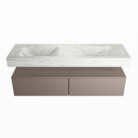 Mondiaz ALAN-DLUX Ensemble de meuble - 150cm - meuble Smoke mat - 2 tiroirs - Lavabo Cloud Opalo suspendu - vasque Gauche et droite - 2 trous de robinet SW806551