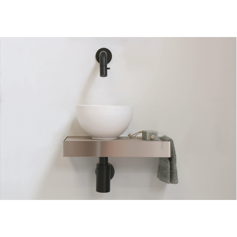 Ink Jazz XS lave-mains – rond – 36 x 20 cm – polystone blanc mat – vasque à gauche – cadre inox et tablette chêne greige SW541205