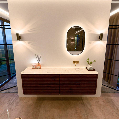 Mondiaz CIRO-DLUX Badkamermeubelset - 170x45x50cm - Solid surface wastafel Ostra - 1 wasbak Rechts - zonder kraangaten - 4 lades - Ruby SW1533794