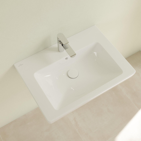 Villeroy & Boch Subway 2.0 wastafel - 65x47cm onderkant - geslepen - 1 kraangat - White Alpine (glans wit) 1025018