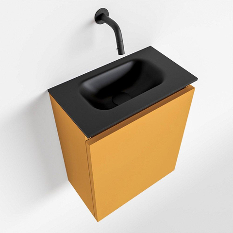 MONDIAZ TURE Toiletmeubel 40x23x50cm met 0 kraangaten 1 deuren ocher mat Wastafel Eden midden Solid Surface Zwart SW475347