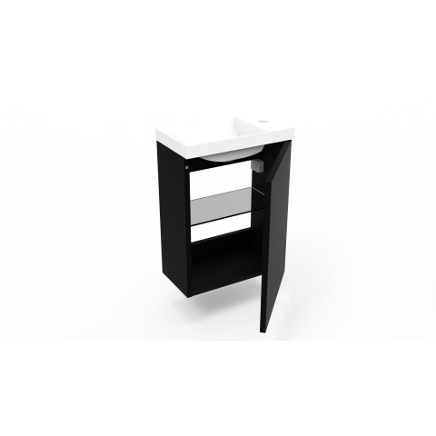 Arcqua Luna Ensemble fontaine 54.3x39.7x21.8cm noir mat avec fontaine marbre sans trop-plein blanc mat SW415881