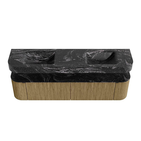 MONDIAZ THOR-DLUX Meuble de salle de bains - 190cm - arrondi gauche + droite - couleur Dusk - 2 tiroirs et 2 portes - Vasque suspendue CLOUD Double 2 trous de robinet - couleur Lava SW1466483