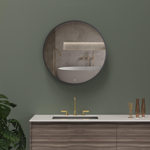 Arcqua Framed miroir – rond Ø 80 cm – Éclairage LED périphérique – chauffage de miroir, à intensité variable – Noir mat SW1223217