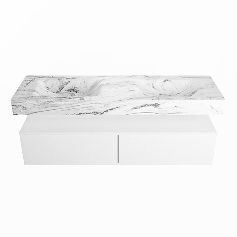 Mondiaz ALAN-DLUX Ensemble de meuble - 150cm - meuble Talc mat - 2 tiroirs - Lavabo Cloud Glace suspendu - vasque Gauche et droite - 0 trous de robinet SW805811