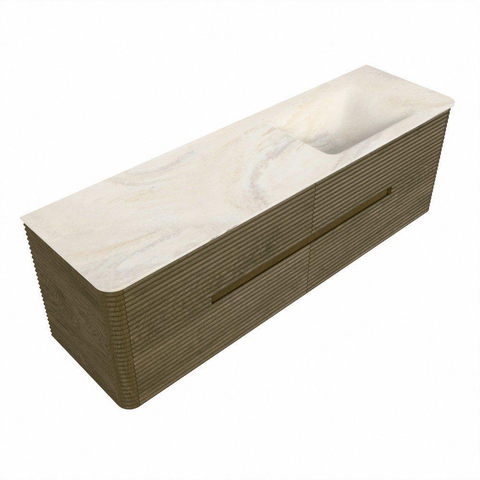 Mondiaz CIRO-DLUX Ensemble de meubles de salle de bains - 160x45x50cm - Plan vasque en solid surface Ostra - 1 vasque à droite - sans trous de robinetterie - 4 tiroirs - Dusk SW1533445