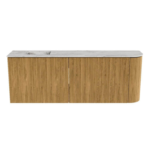 Mondiaz JOYA-DLUX Meuble de salle de bains 111.6cm - arrondi droit couleur Chêne - Vasque FAYE position Gauche 1 trou de robinet couleur Glace SW1421986