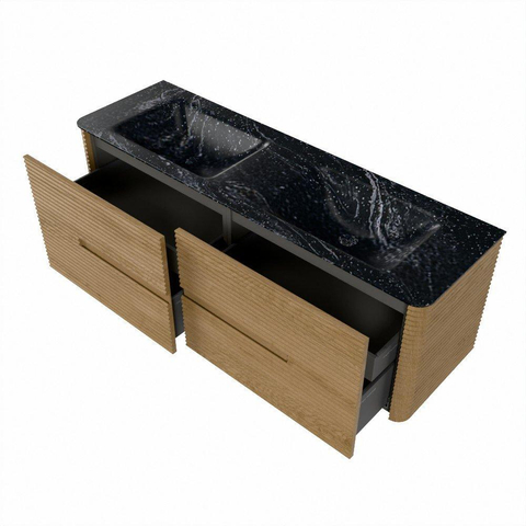 Mondiaz CIRO-DLUX Badkamermeubelset - 150x45x50cm - Solid surface wastafel Lava - 2 wasbak Dubbel - 2 kraangaten - 4 lades - Oak SW1530974