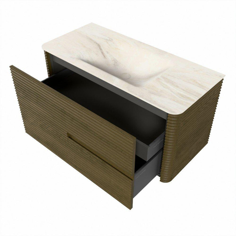 Mondiaz CIRO-DLUX Meuble de salle de bains - 100x45x50cm - Plan vasque solid surface Ostra - 1 vasque au milieu - sans trous de robinet - 2 tiroirs - Dusk SW1532913