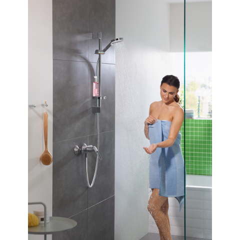 Hansgrohe Crometta Glijstangset - met Crometta Vario - handdouche - met 2 straalsoort - met Casetta zeepschaal 65c - wit chroom SW73216