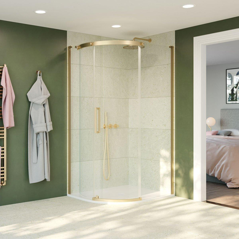 Crosswater Optix 10 Douchecabine - 100x80cm - kwartrond - deur links - gecoat messing geborsteld (goud) SW916818