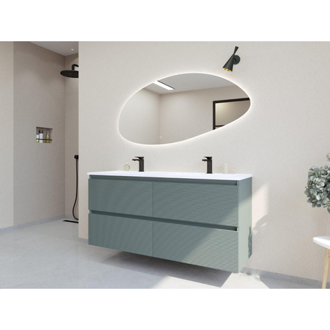 H&R Badmeubelen Infinity XXL 3D Badkamermeubelset - 140 cm - 2 keramische wasbakken thin mat wit - 2 kraangaten - 4 lades - mat petrol SW863528