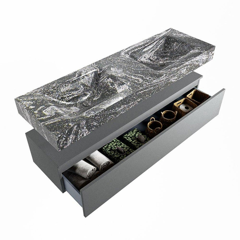MONDIAZ ALAN - DLUX Badkamermeubelset - 150cm - onderkast - Plata - 1 lade - vrijhangende wastafel - 2 wasbakken - 2 kraangaten - Lava SW808693