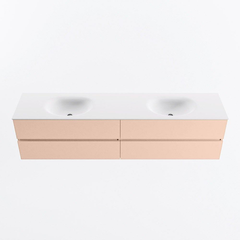 MONDIAZ VICA Ensemble meuble de salle de bains - 200cm - meuble bas rosee - 4 tiroirs - lavabo moon double - 2 trous de robinet - version haute 60cm - talc SW1080413