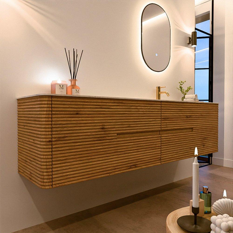 Mondiaz CIRO-DLUX Badkamermeubelset - 190x45x50cm - Solid surface wastafel Ostra - 1 wasbak Rechts - 1 kraangat - 4 lades - Oak SW1530967