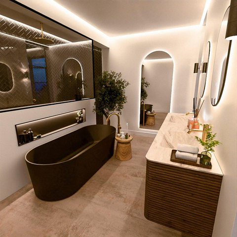 Mondiaz CIRO-DLUX Ensemble de meuble de salle de bains - 190x45x50cm - Vasque en solid surface Frappe - 2 vasques doubles - 2 trous de robinet - 4 tiroirs - Dusk SW1532855