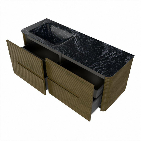 Mondiaz CIRO-DLUX Badkamermeubelset - 130x45x50cm - Solid surface wastafel Lava - 1 wasbak Links - 1 kraangat - 4 lades - Dusk SW1532954