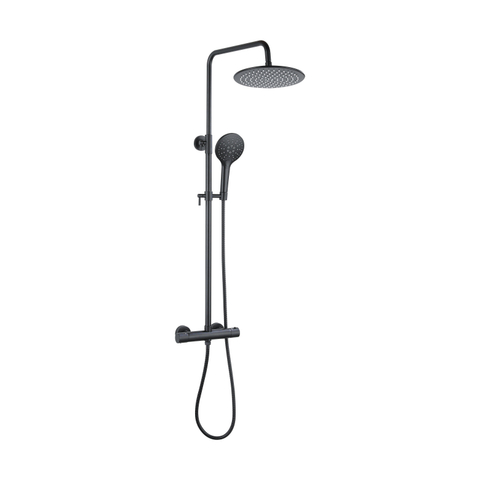 FugaFlow Eccelente Ensemble de douche de tête - thermostatique - douche de tête 25cm - flexible métallique - douchette ronde - noir mat SW1451008