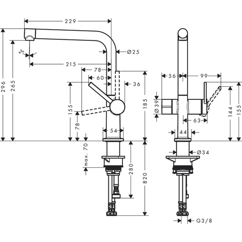 Hansgrohe Talis M54 ééngreeps keukenmengkraan 270 stopkraan voor vaatwasser Brushed Black Chrome SW1567372