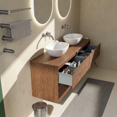 Saniclass Holz Atelier Badkamermeubelset - 160x45x62cm - houten topblad - zonder kraangat - 4 lades - mat walnut pure (hout) SW1479059