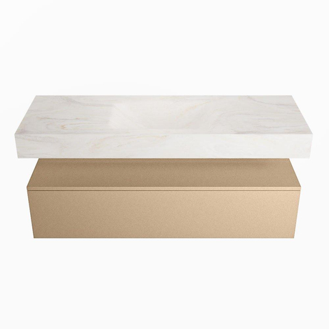 Mondiaz ALAN-DLUX Ensemble de meuble - 130cm - meuble - Oro mat - 1 tiroir - Lavabo Cloud Ostra suspendu - vasque Centre - 0 trous de robinet - Beige SW807773