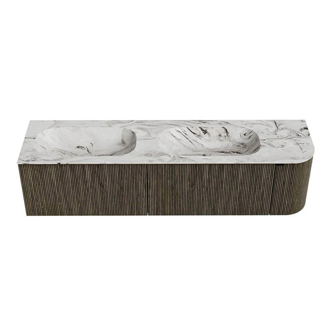 Mondiaz KURVE-DLUX Badkamermeubelset - 175x46x40cm - 2 lade - 1 deur - wastafel solid surface - dubbel / links - 2 kraangaten - Shadow SW1414622