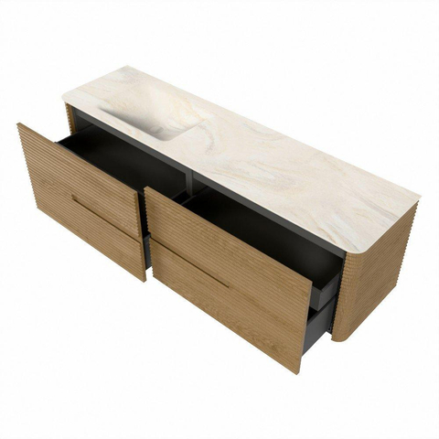 Mondiaz CIRO-DLUX Ensemble de meubles de salle de bains - 170x45x50cm - Plan-vasque Solid Surface Ostra - 1 bac à gauche - 1 trou de robinet - 4 tiroirs - Chêne SW1530947