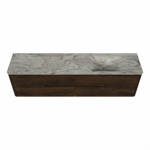 Mondiaz CIRO-DLUX Meuble de salle de bains - 190x45x50cm - plan-vasque en Solid surface Glace - 1 lavabo à droite - sans trous de robinetterie - 4 tiroirs - Noyer SW1530129