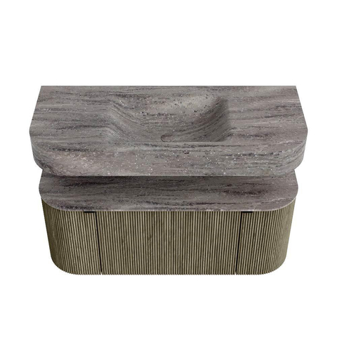 MONDIAZ THOR-DLUX Meuble de salle de bains 110cm arrondi gauche + droite couleur Shadow avec 1 tiroir et 2 portes. Vasque suspendue CLOUD Milieu 1 trou de robinet couleur Oza. SW1463000