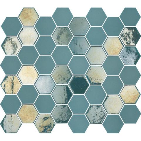 La mosaïque Mosaic Factory Valencia - 27,6x32,9cm - carrelage mural - Hexagone - Verre recyclé Turquoise mat/brillant SW382569